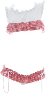 Women's Cute Sexy Japanese JK Anime  Lingerie Set Sexy Ruffle Plaid Crop Top and Panty Red