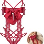 Women Sexy Lingerie Set  Bow Tie Lingerie Lace Smooth Ribbon Lingerie for Ladies Valentines Outfit