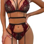 Lace Garter Lingerie Set with Removable Choker Teddy Babydoll Stry Bra and Panty Set (No Stockings)
